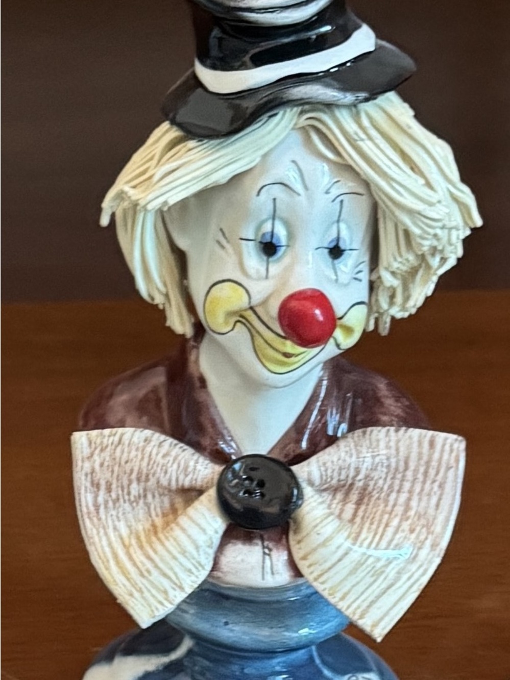 Hand-Painted Clown Figurine in Cream, Red and Blue